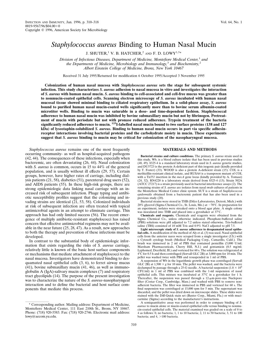 pdf staphylococcus aureus binding to human nasal mucin