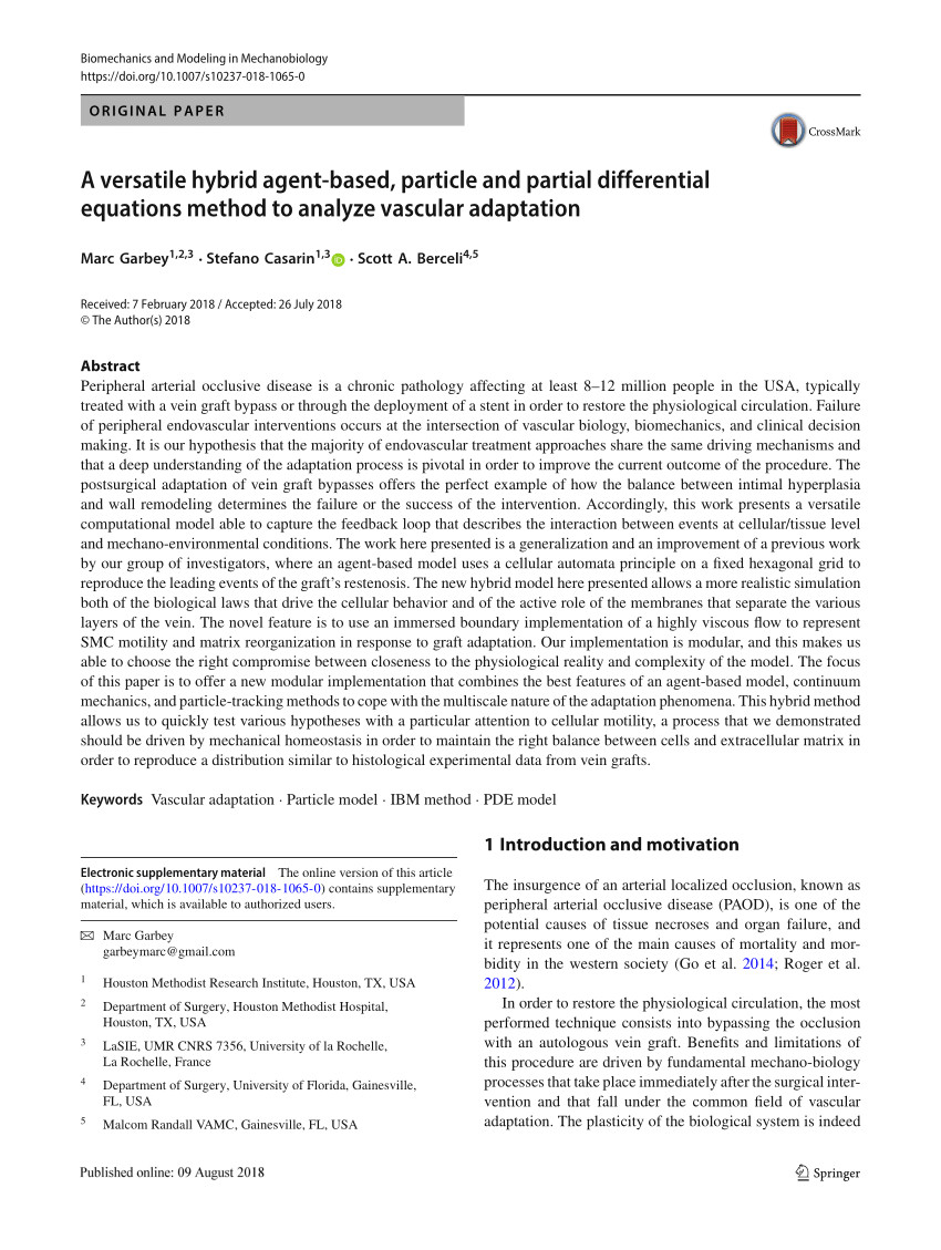 pdf a versatile hybrid agent based particle and partial differential equations method to analyze vascular adaptation