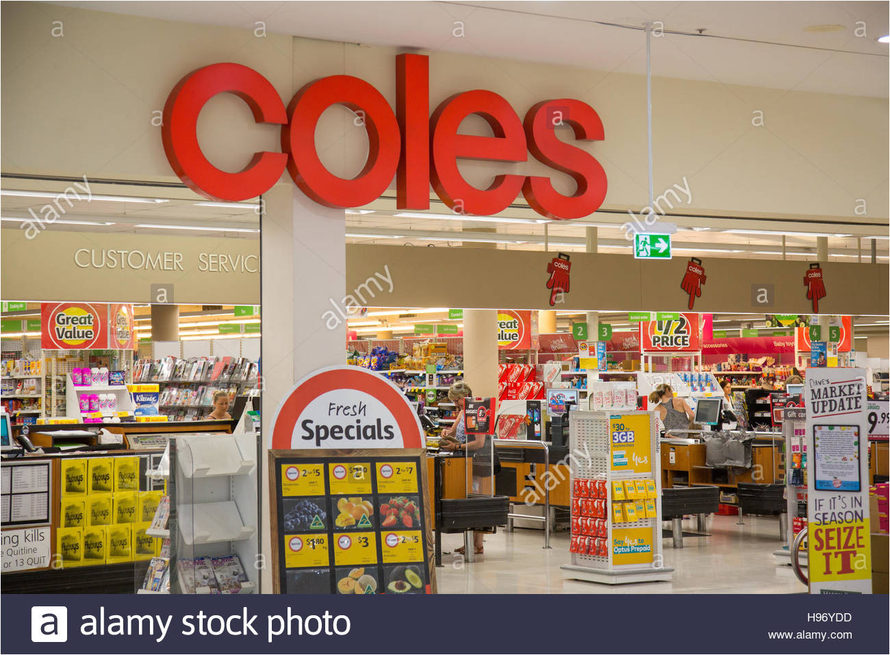 entrance to a coles supermarket store in warriewood sydney australia stock image