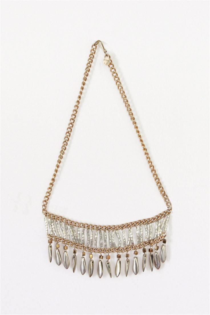 fringe beaded bib necklace