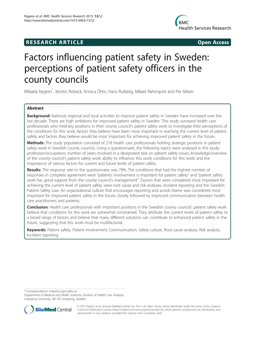 Swedish Employee Self Service Pdf Factors Influencing Patient Safety In Sweden Perceptions Of