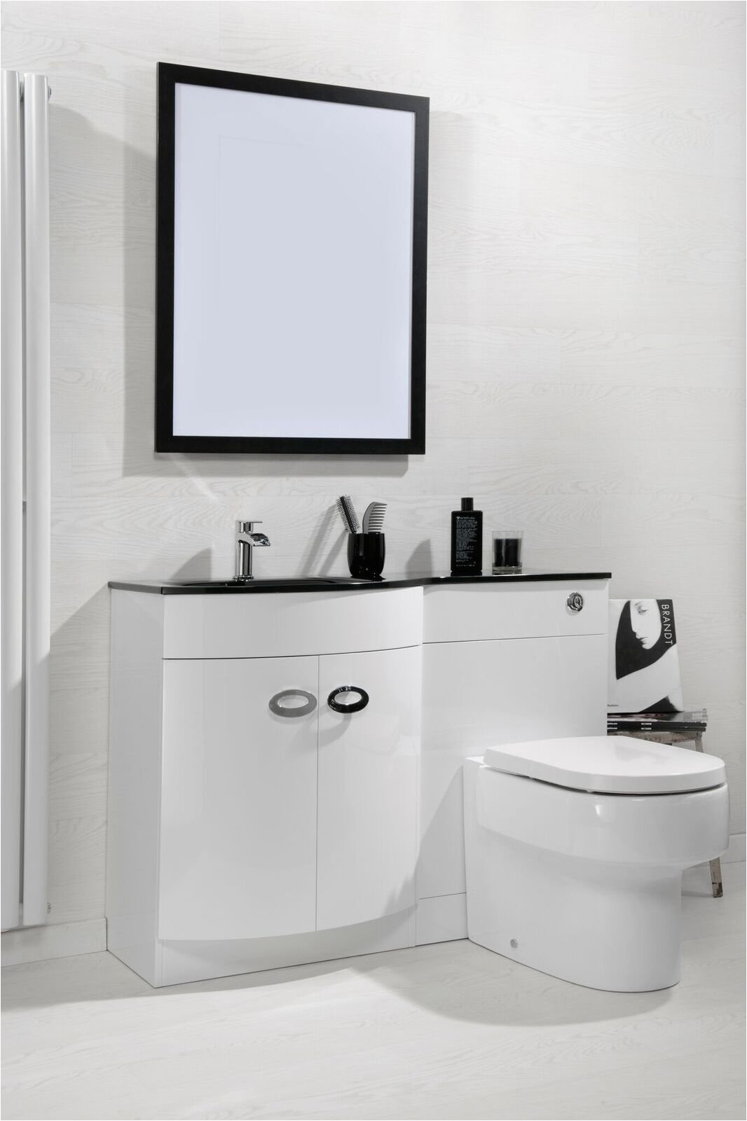 cassellie pebble d shaped combination unit with black glass style basin 1100mm wide