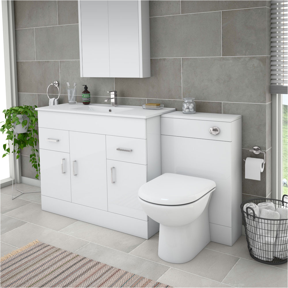 turin high gloss white vanity unit bathroom suite w1500 x d400 200mm medium image sale