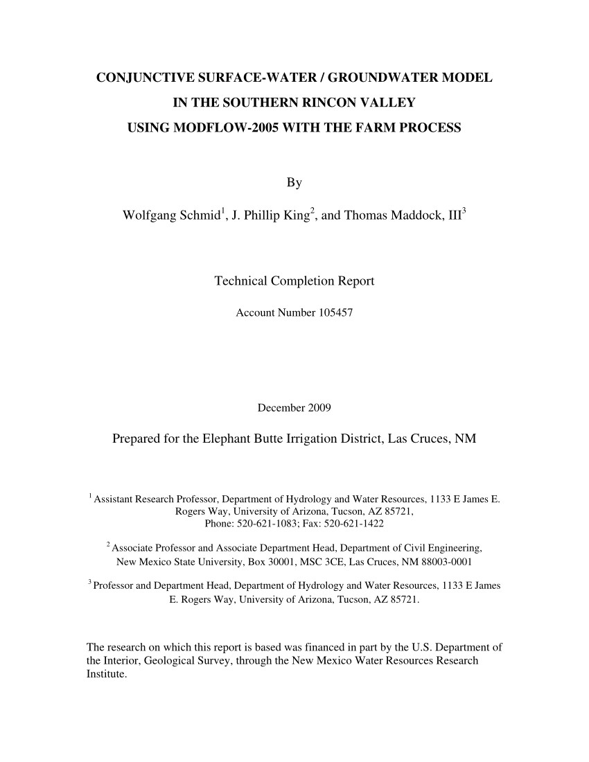 pdf conjunctive surface water groundwater model in the southern rincon valley using modflow 2005 with the farm process