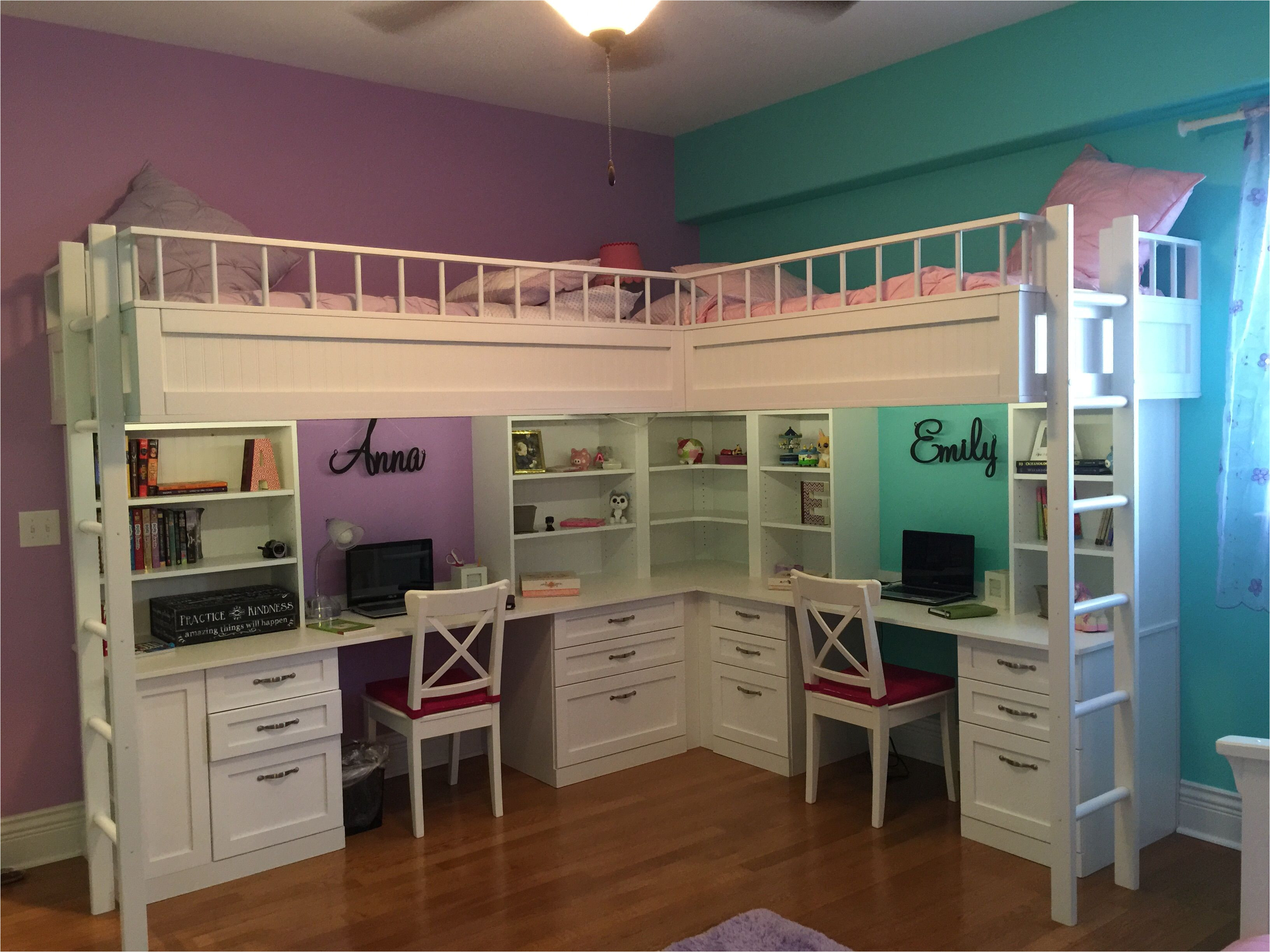 custom made dual loft beds with desks