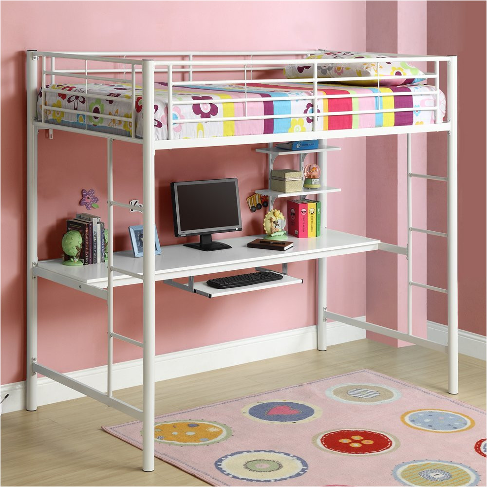 image of kids bunk beds with desk below