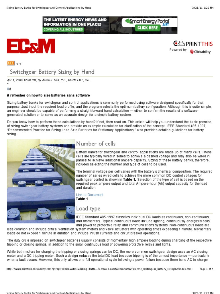 sizing battery banks for switchgear and control applications by hand battery electricity relay