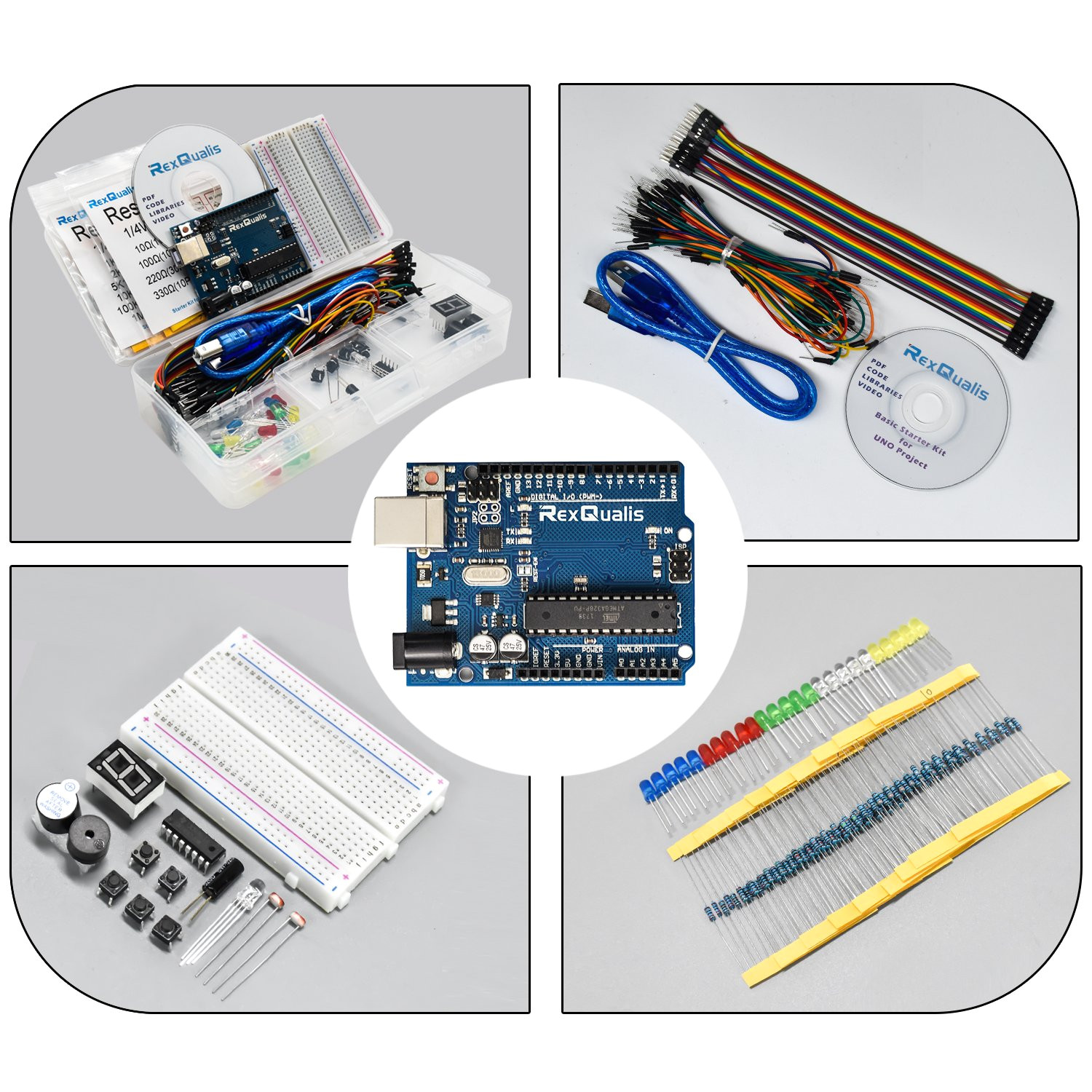 amazon com rexqualis arduino uno project basic starter kit for arduino w uno r3 development board detailed tutorial breadboard buttons jumper wires