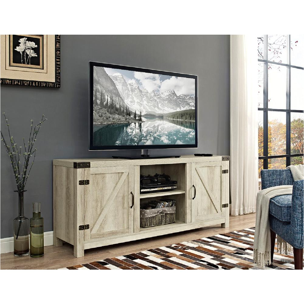 58 in barn door tv stand with side doors white oak