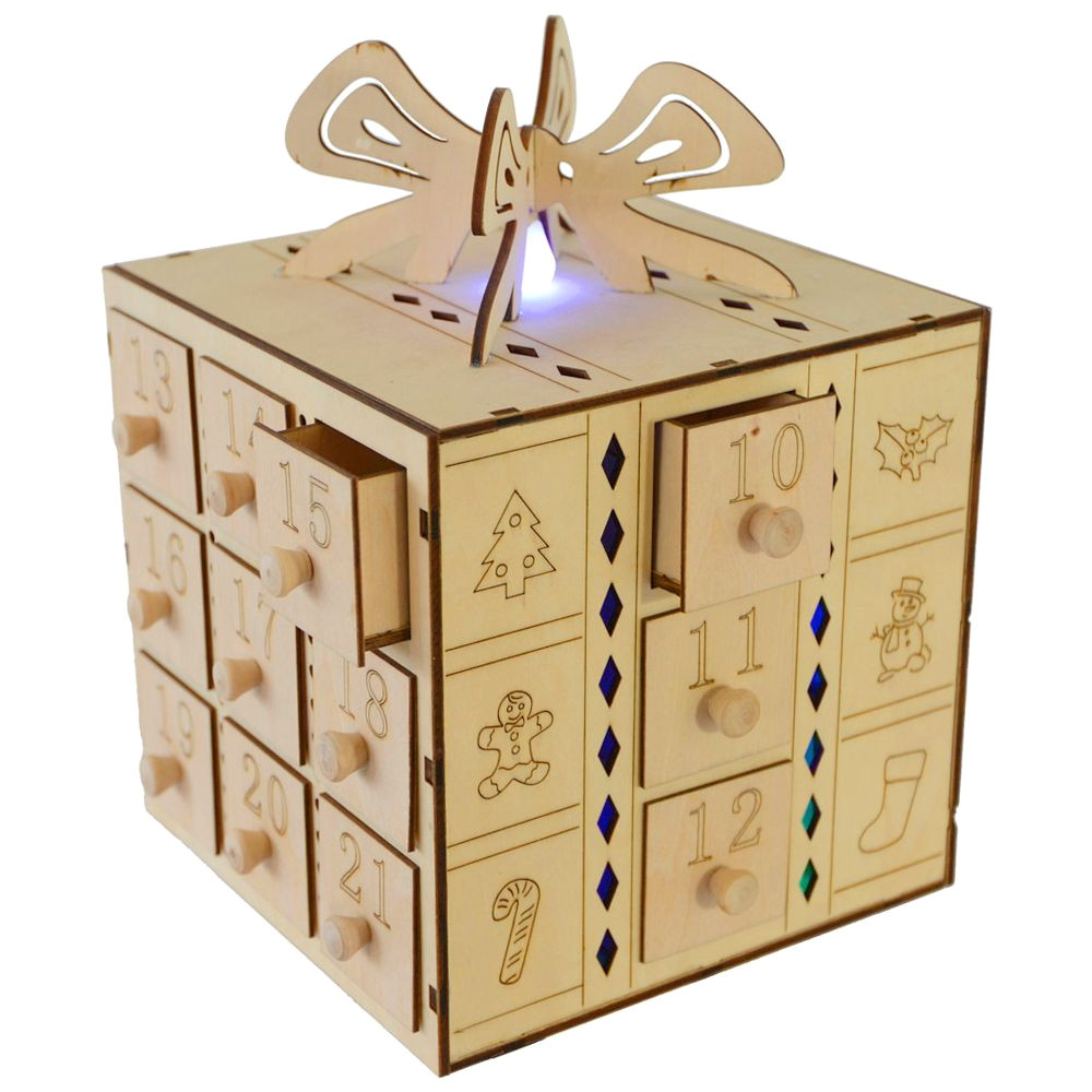 multi led light up gift box drawers wooden advent calendar decoration thumbnail 1 more