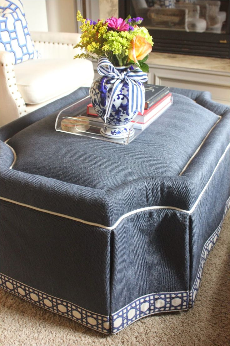 living room tour lauren navy ottoman cr laine fabric with fretwork trim