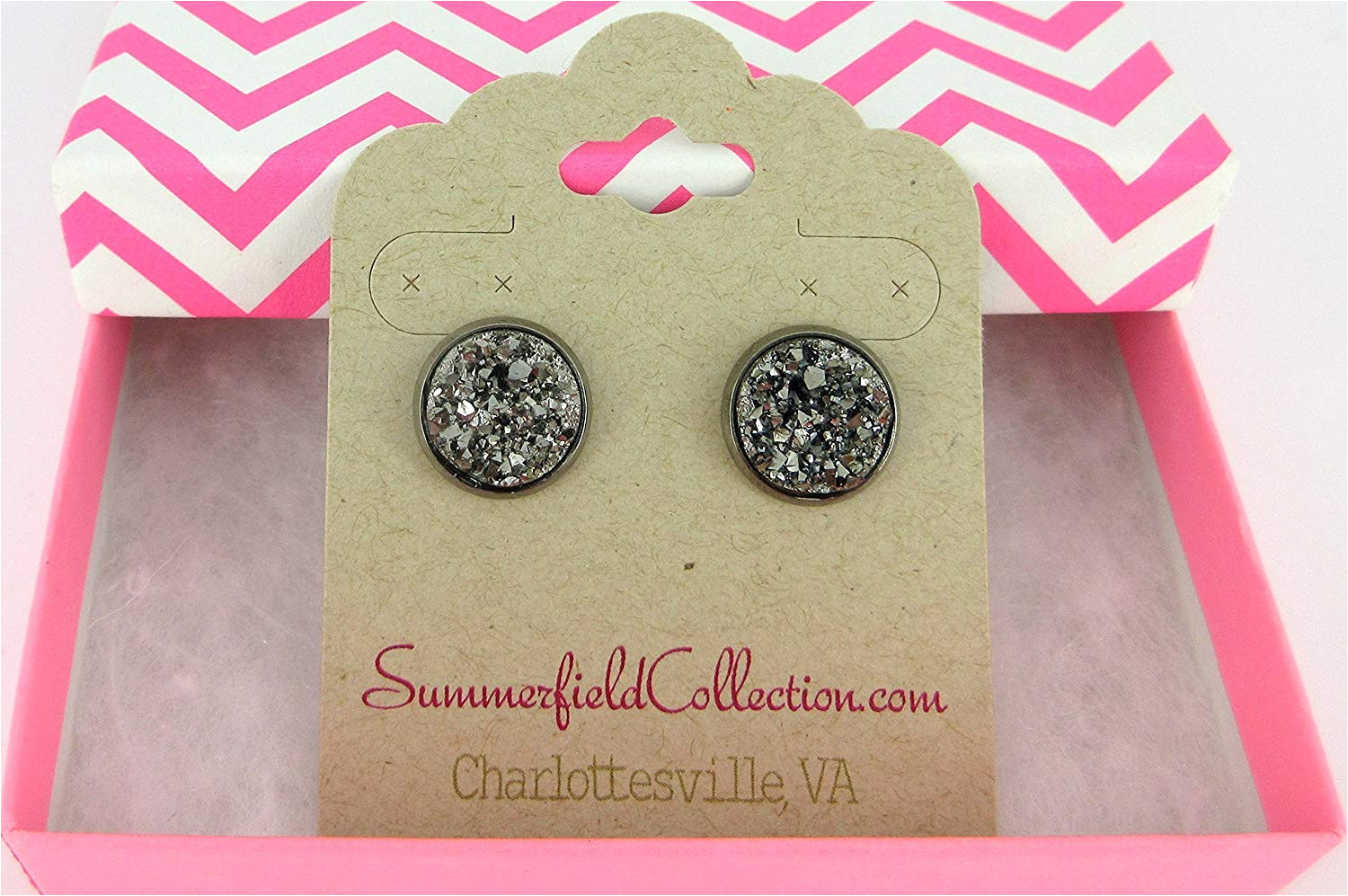 amazon com hematite tone gunmetal gray faux druzy stone stud earrings 12mm handmade