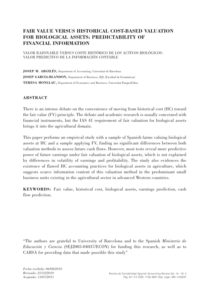 pdf the in difference between historical cost and fair value for biological assets a cross country study