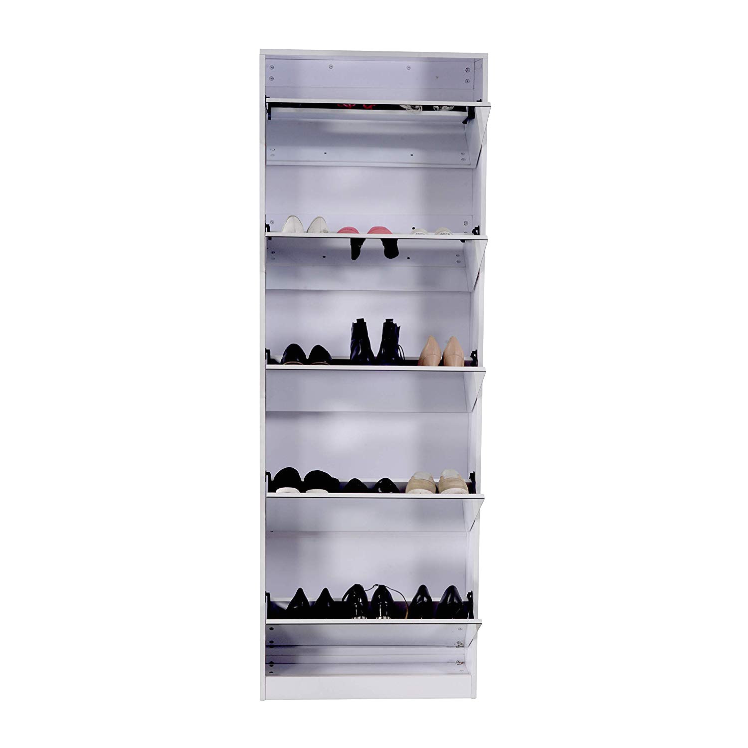 amazon com organizedlife white wooden shoe cabinet mirror shoe organizer with with 5 racks home kitchen