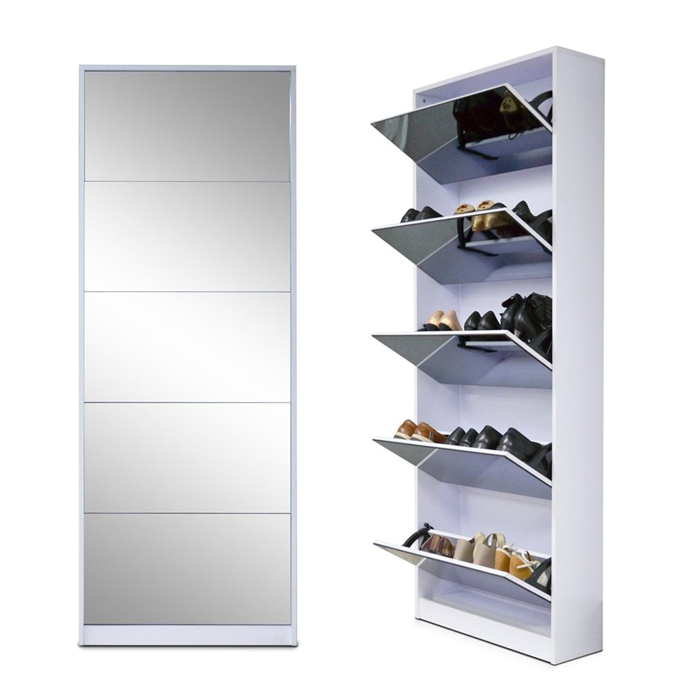 amazon com organizedlife white wooden shoe cabinet mirror shoe organizer with with 5 racks home kitchen