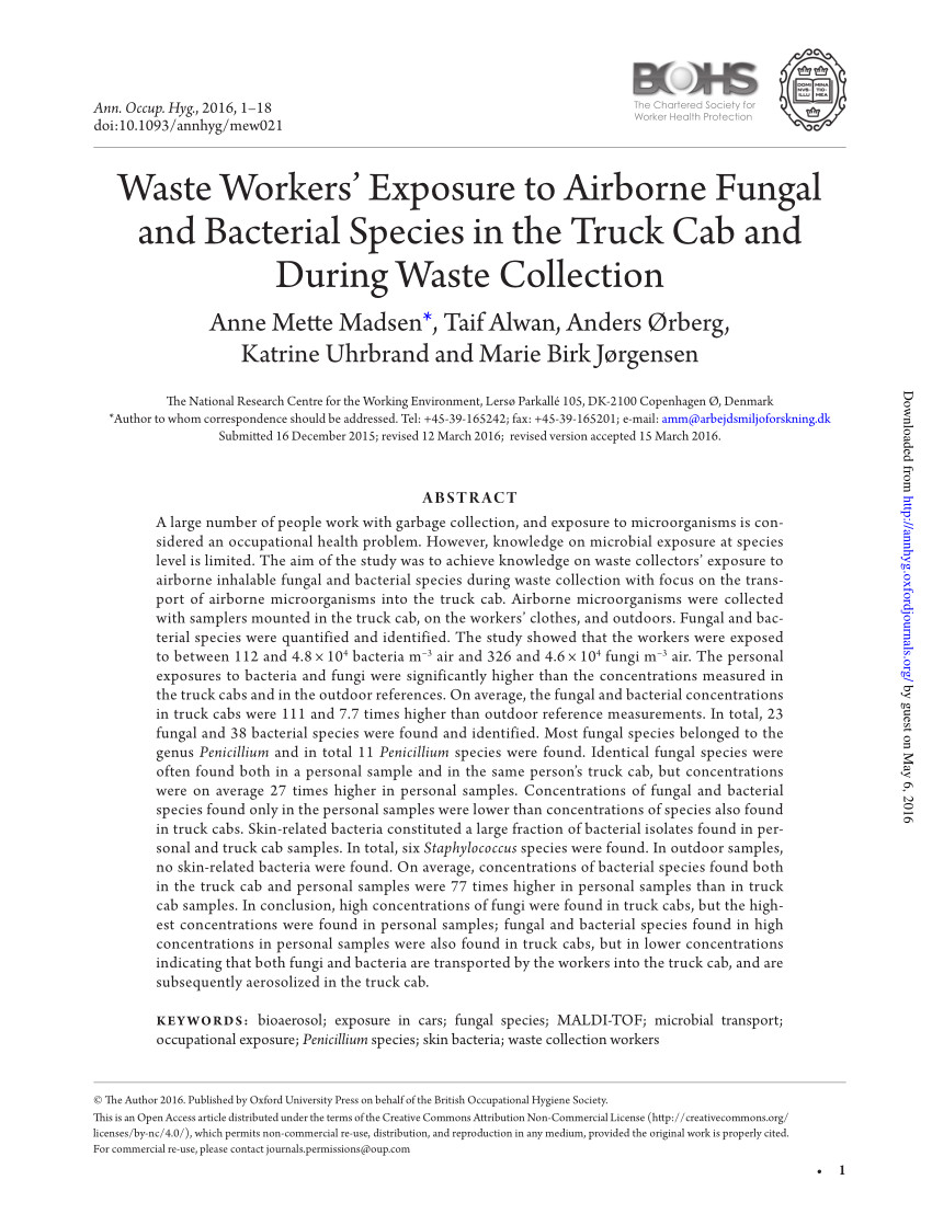 pdf bioaerosols noise and ultraviolet radiation exposures for municipal solid waste handlers