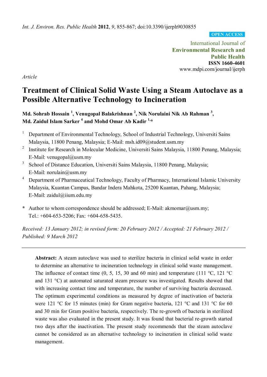 Waste Management Navarre Fl Pdf Treatment Of Clinical solid Waste Using A Steam Autoclave as A