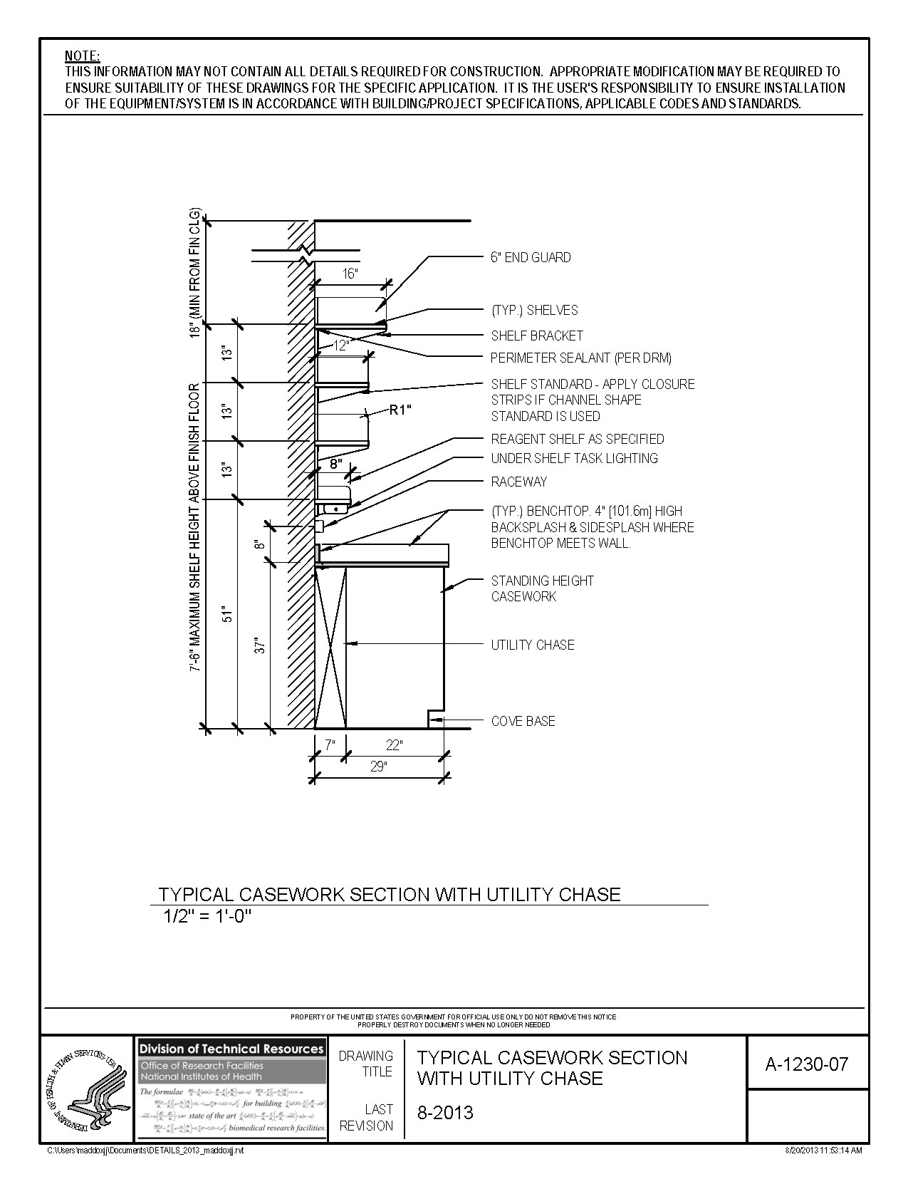 picture of a 1230 07 typical casework section with utility chase