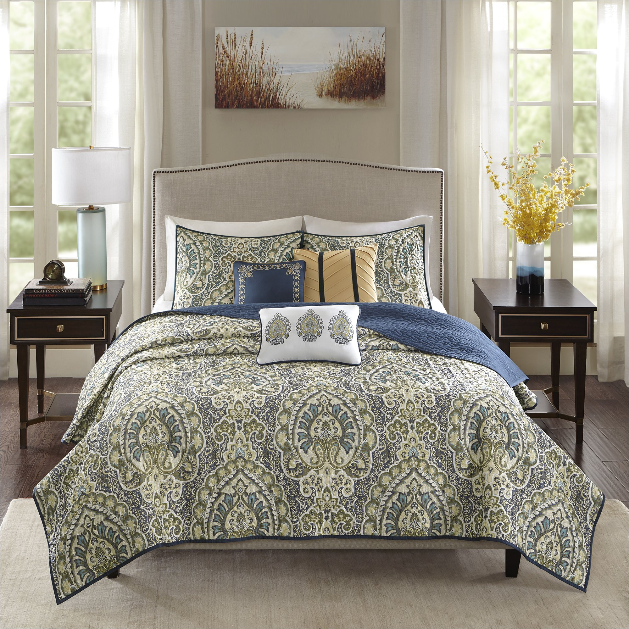 shop madison park madison teal charmeuse printed 6 piece coverlet set free shipping today overstock com 17678056