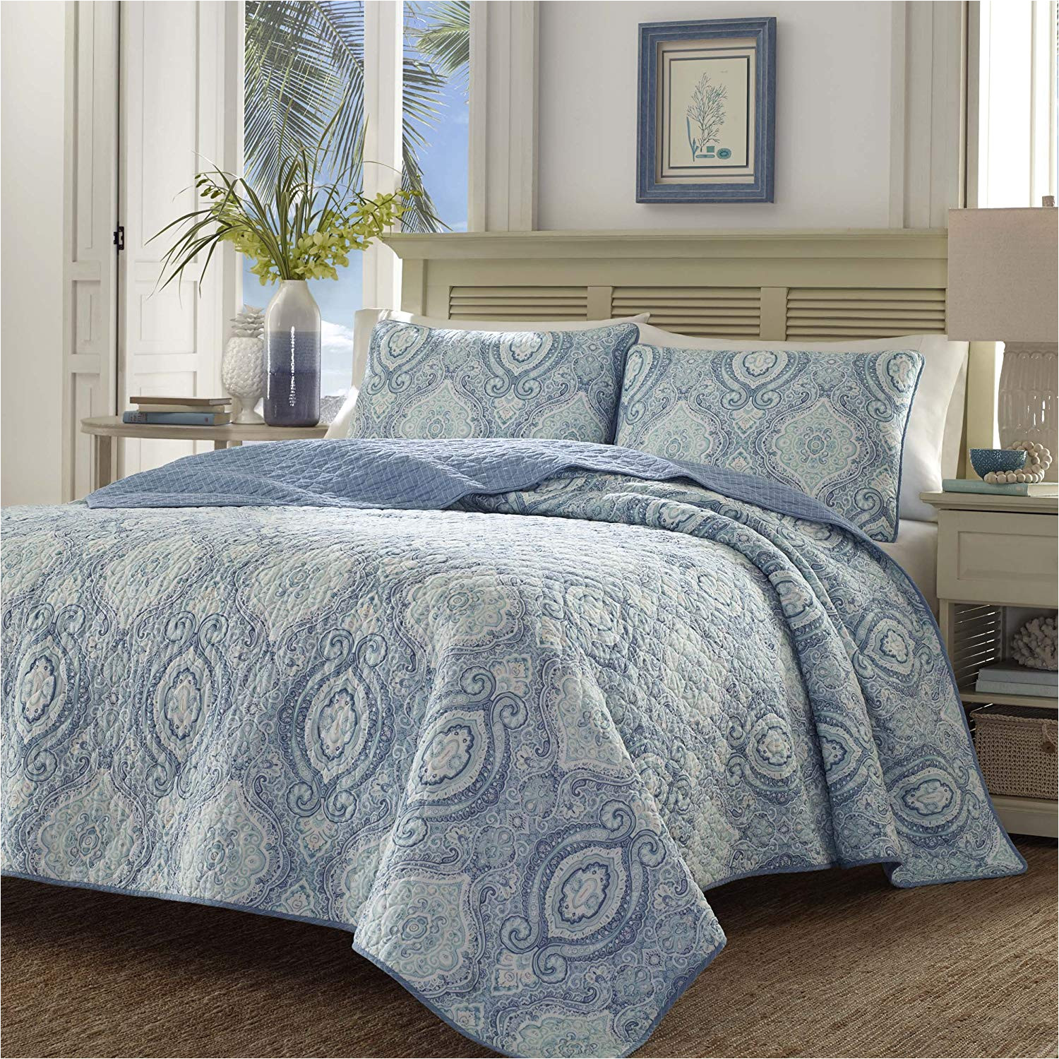 amazon com tommy bahama 220637 turtle cove caribbean quilt set king harbor blue home kitchen