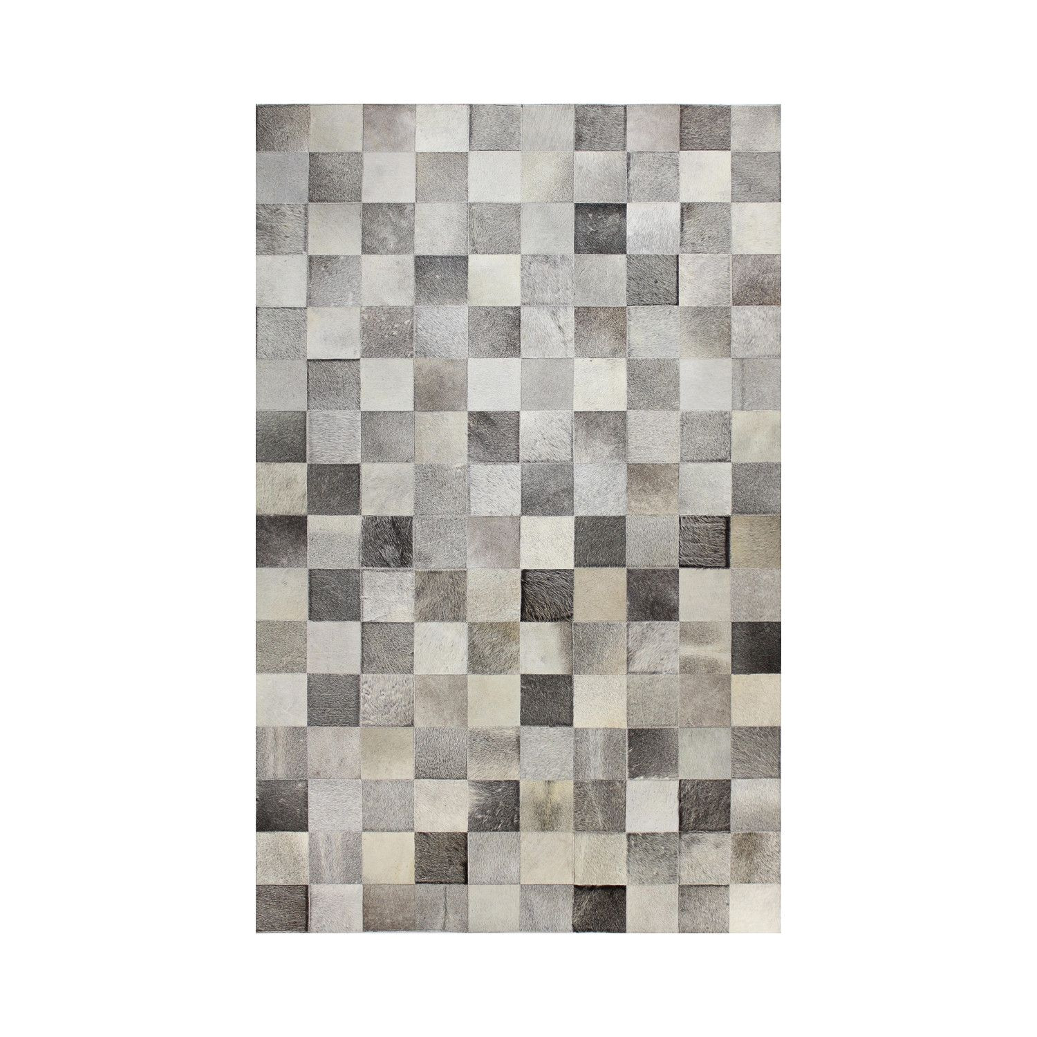griffin grey 5 x 8 cowhide treat your senses to the touch of supple genuine cowhide this hand stitched square patch rug in grey combines quality