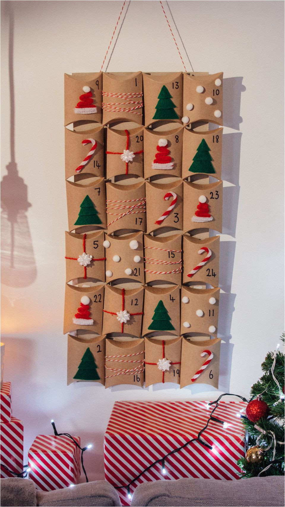 recipe with video instructions count down to the big day with this home made advent calendar ingredients cereal box 24 pillow boxes velcro red