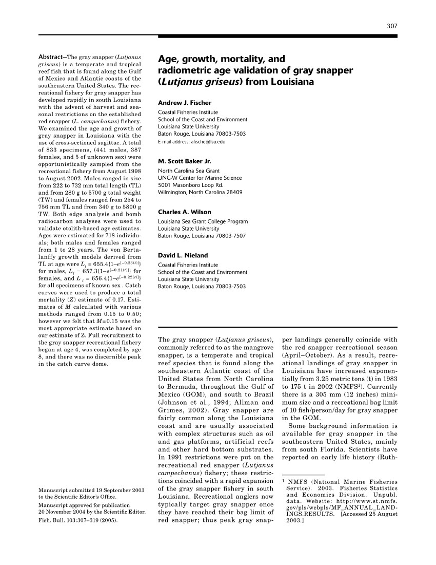 pdf age growth mortality and radiometric age validation of gray snapper lutjanus griseus from louisiana