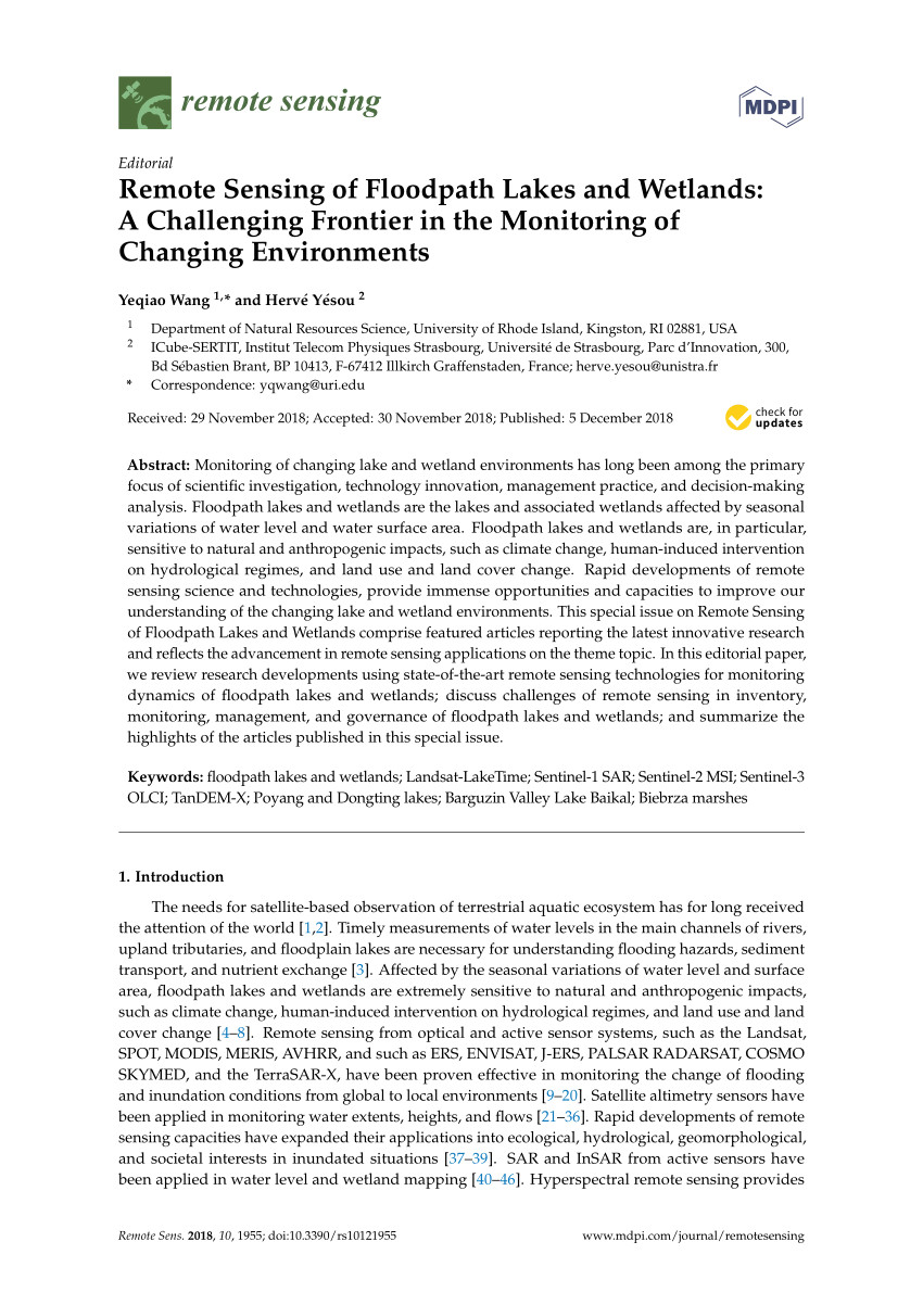 pdf remote sensing of floods and flood prone areas an overview