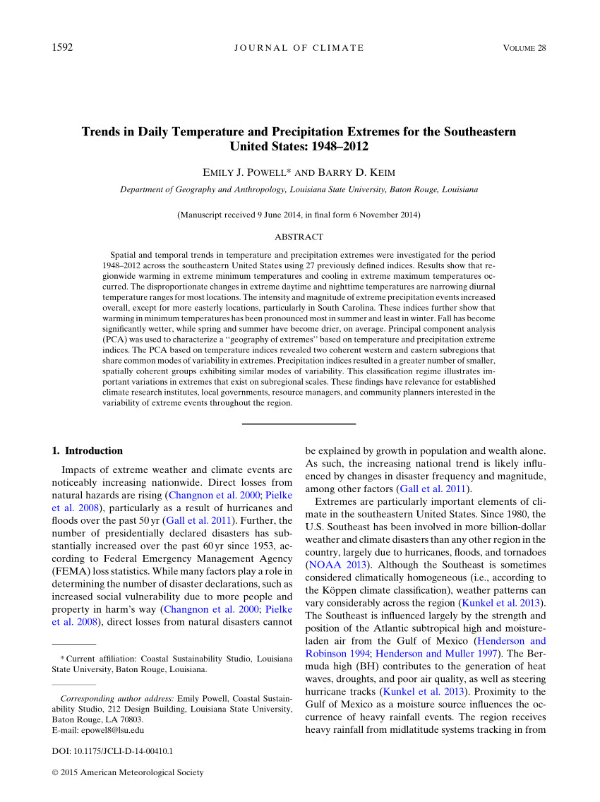 pdf trends in daily temperature and precipitation extremes for the southeastern united states 1948 2012