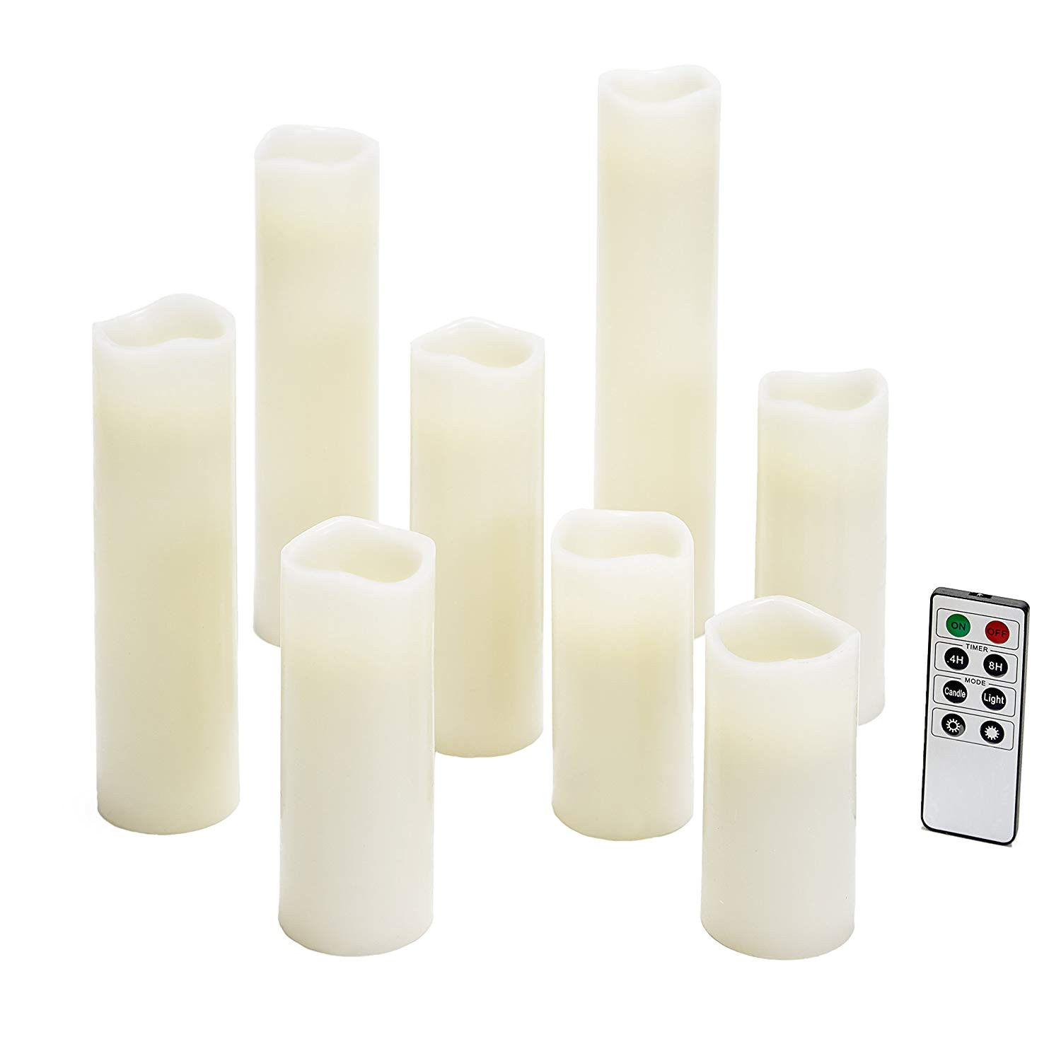 amazon com 8 ivory slim flameless candles with warm white leds smooth finish assorted sizes remote and batteries included home improvement