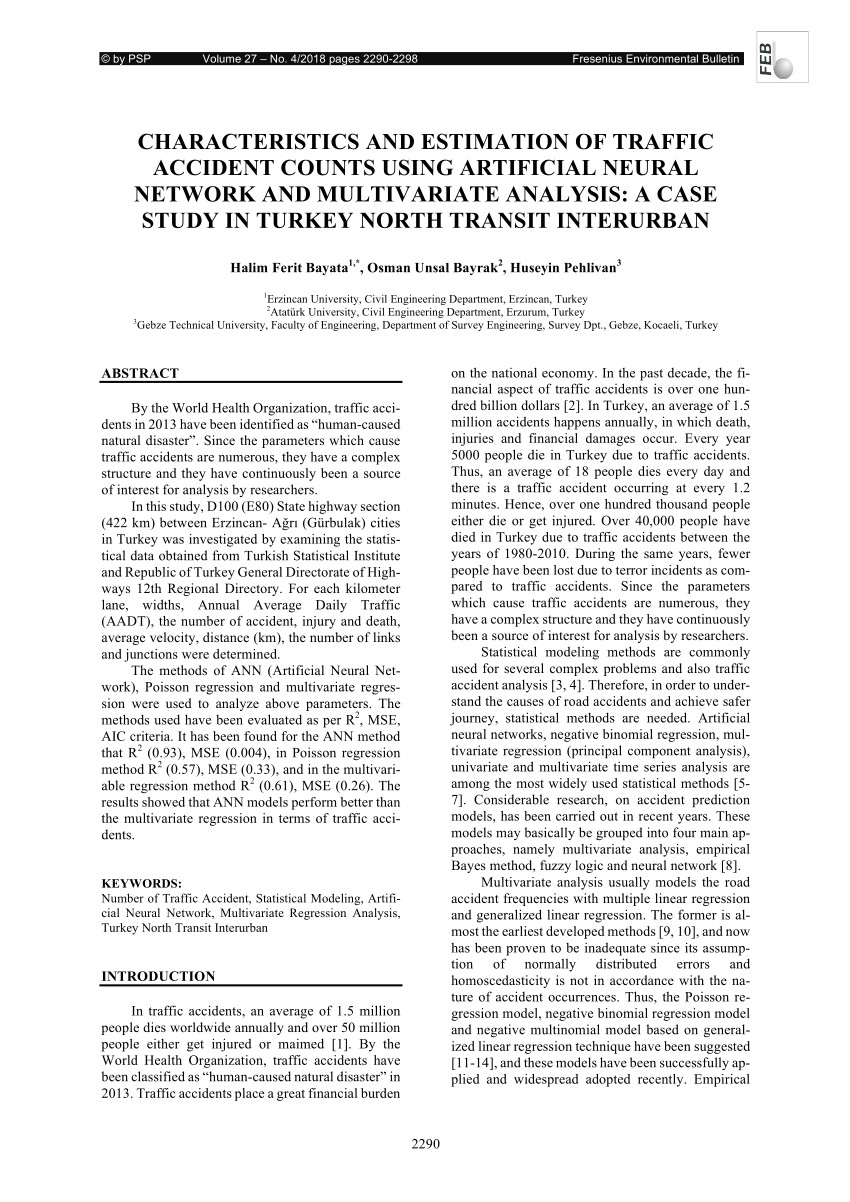 pdf characteristics and estimation of traffic accident counts using artificial neural network and multivariate analysis a case study in turkey north