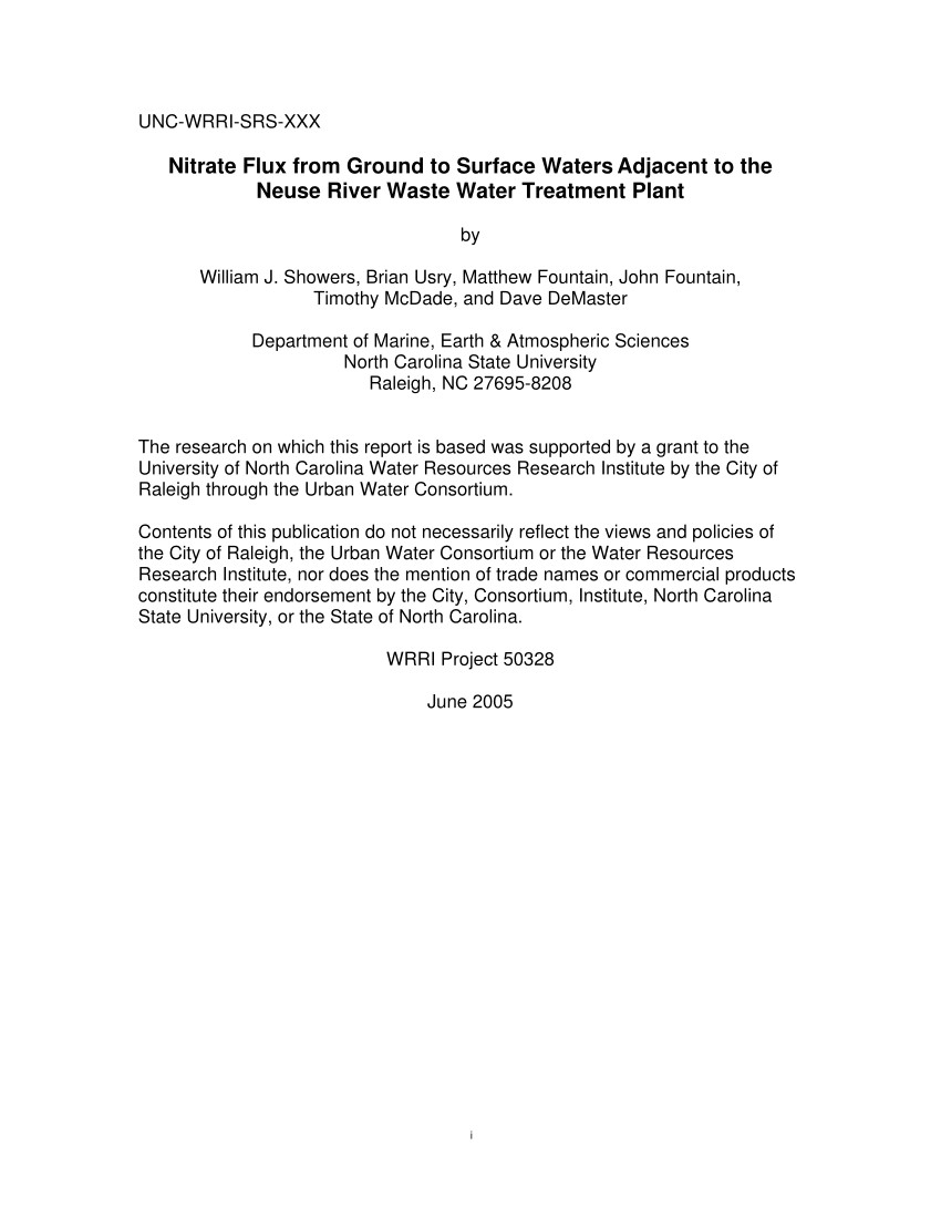 pdf nitrate flux from ground to surface waters adjacent to the neuse river waste water treatment plant