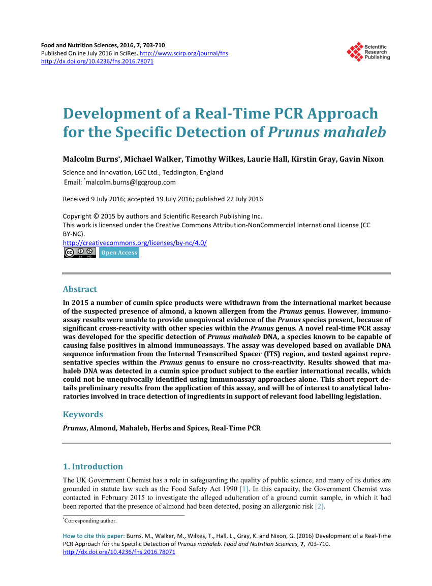 pdf novel approach to the rapid differentiation of common prunus allergen species by pcr product melt analysis