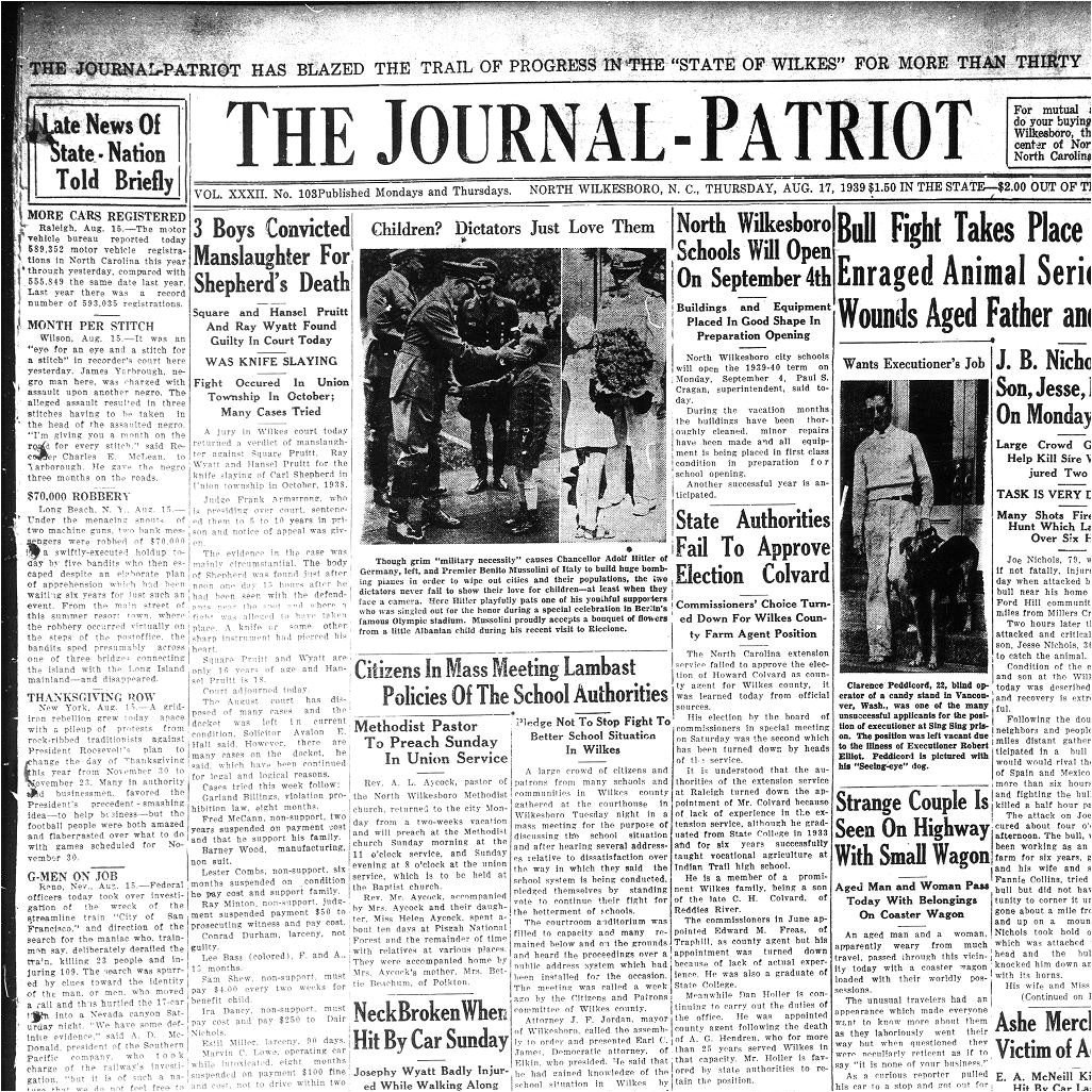 the journal patriot north wilkesboro n c 1932 current august 17 1939 image 1 a north carolina newspapers