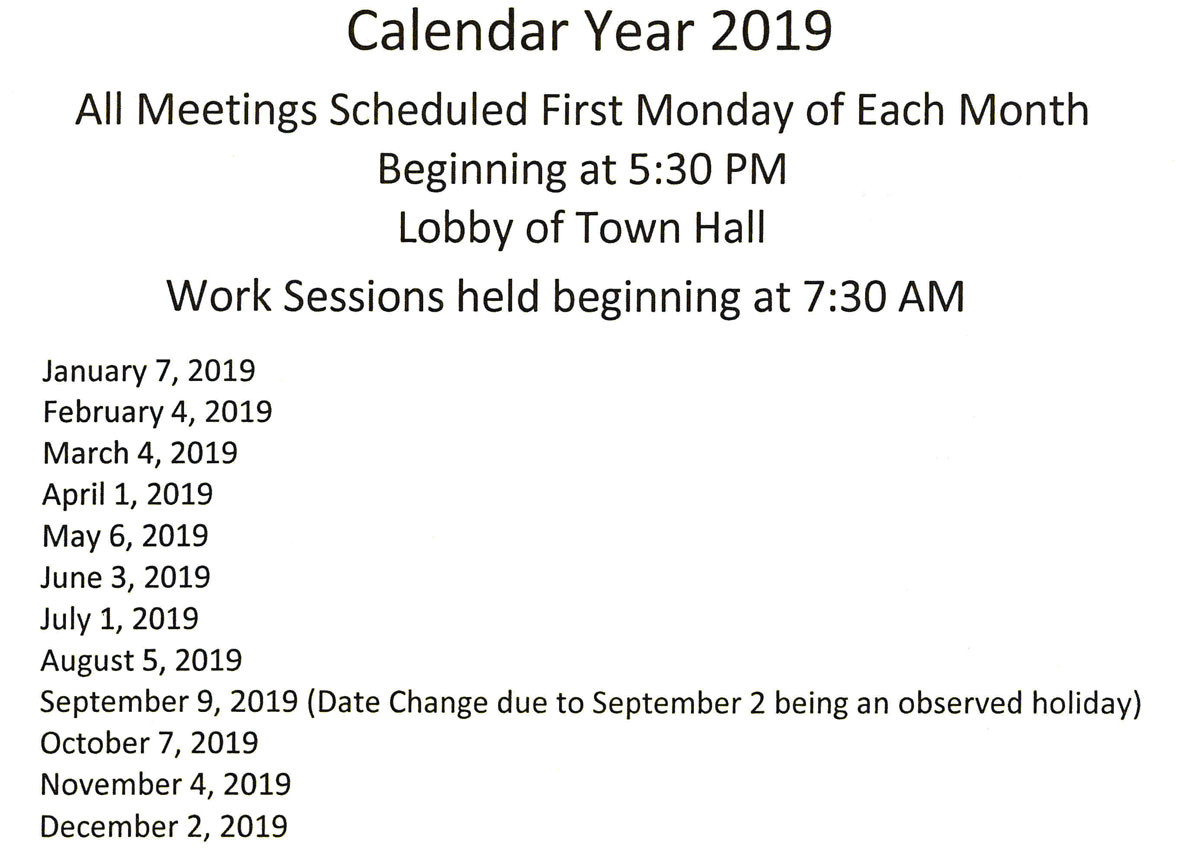 2019 town council meeting schedule