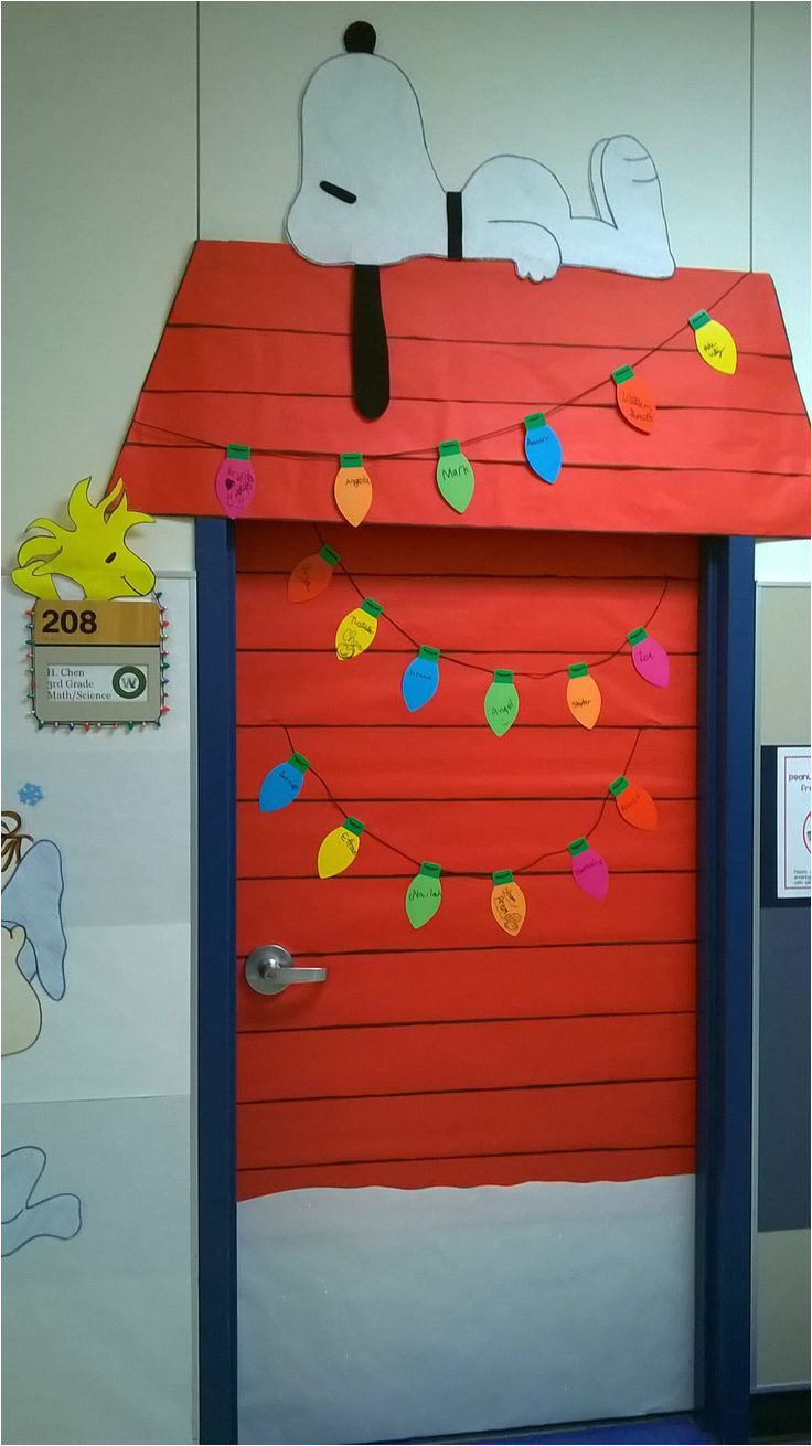 charlie brown christmas classroom door decoration love that snoopy and little woodstock