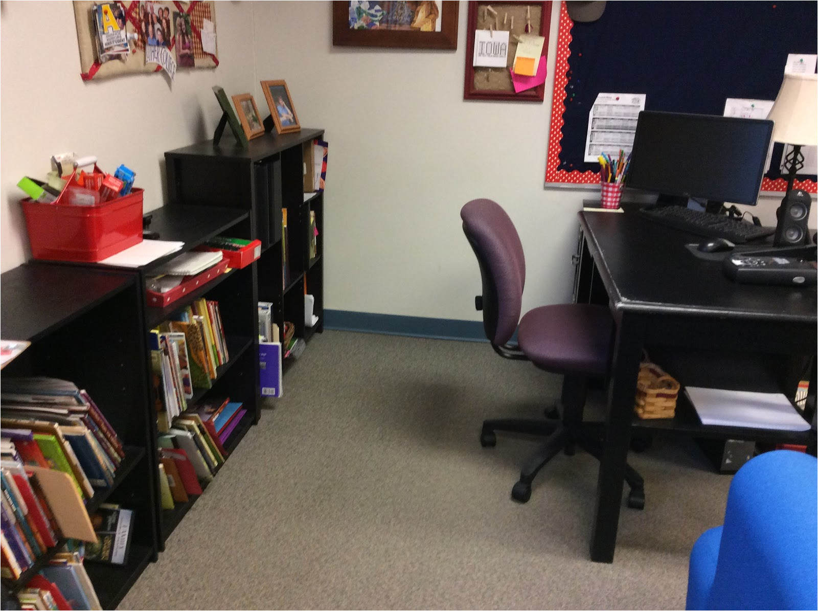 i want to eliminate one of the bookshelves behind my desk simplify even more the red bucket on the shelf behind my desk is my supply box