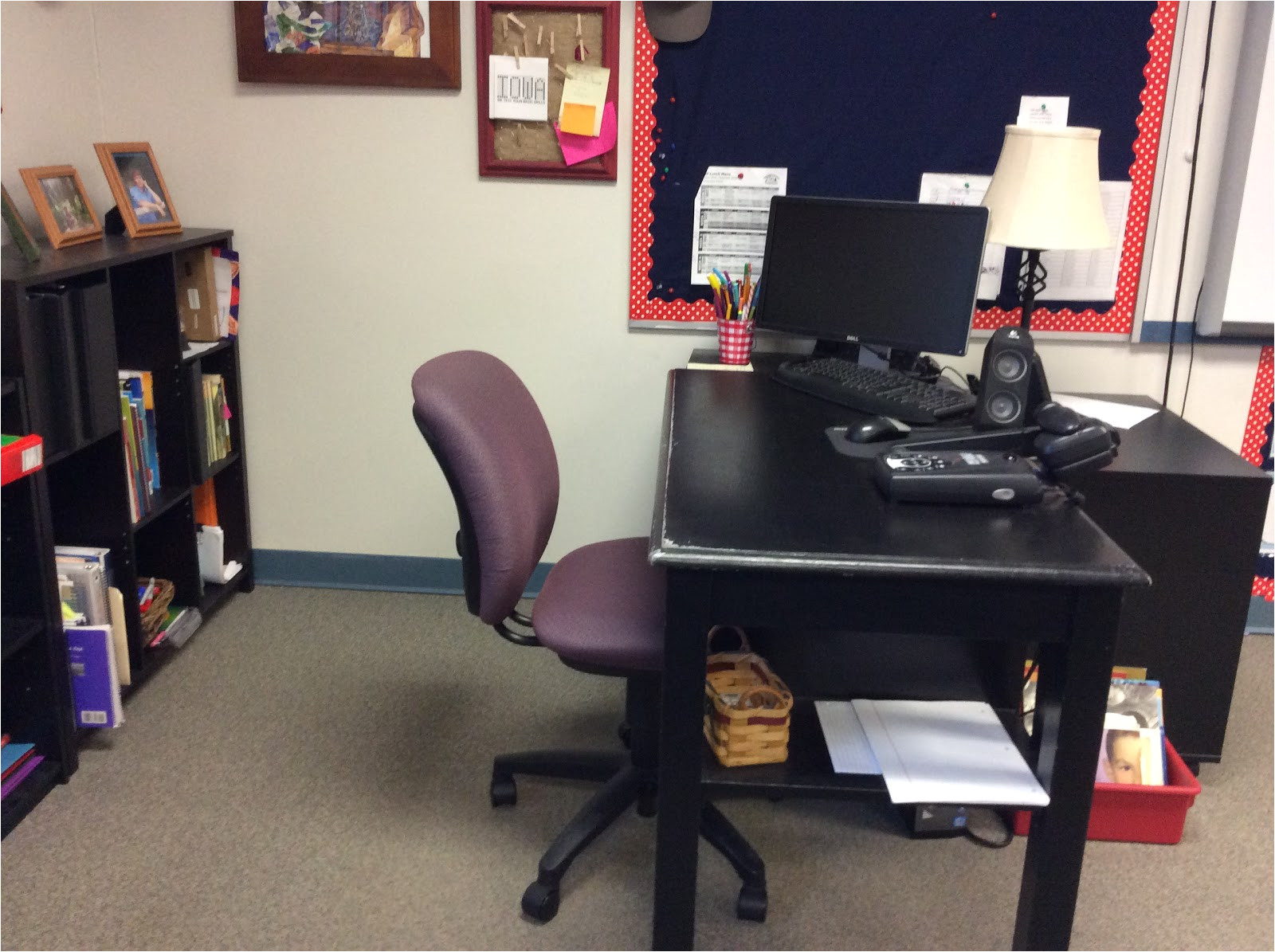 students come up to it and don t need to see a mess i have learned to keep bare minimum in this area the bookshelves and desk and two drawer cabinet are