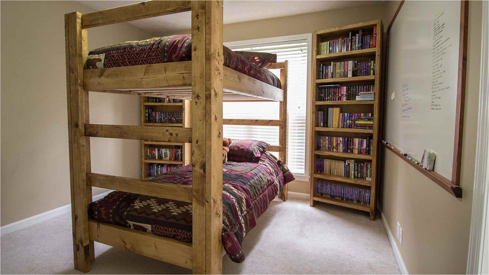 a wooden diy bunk bed