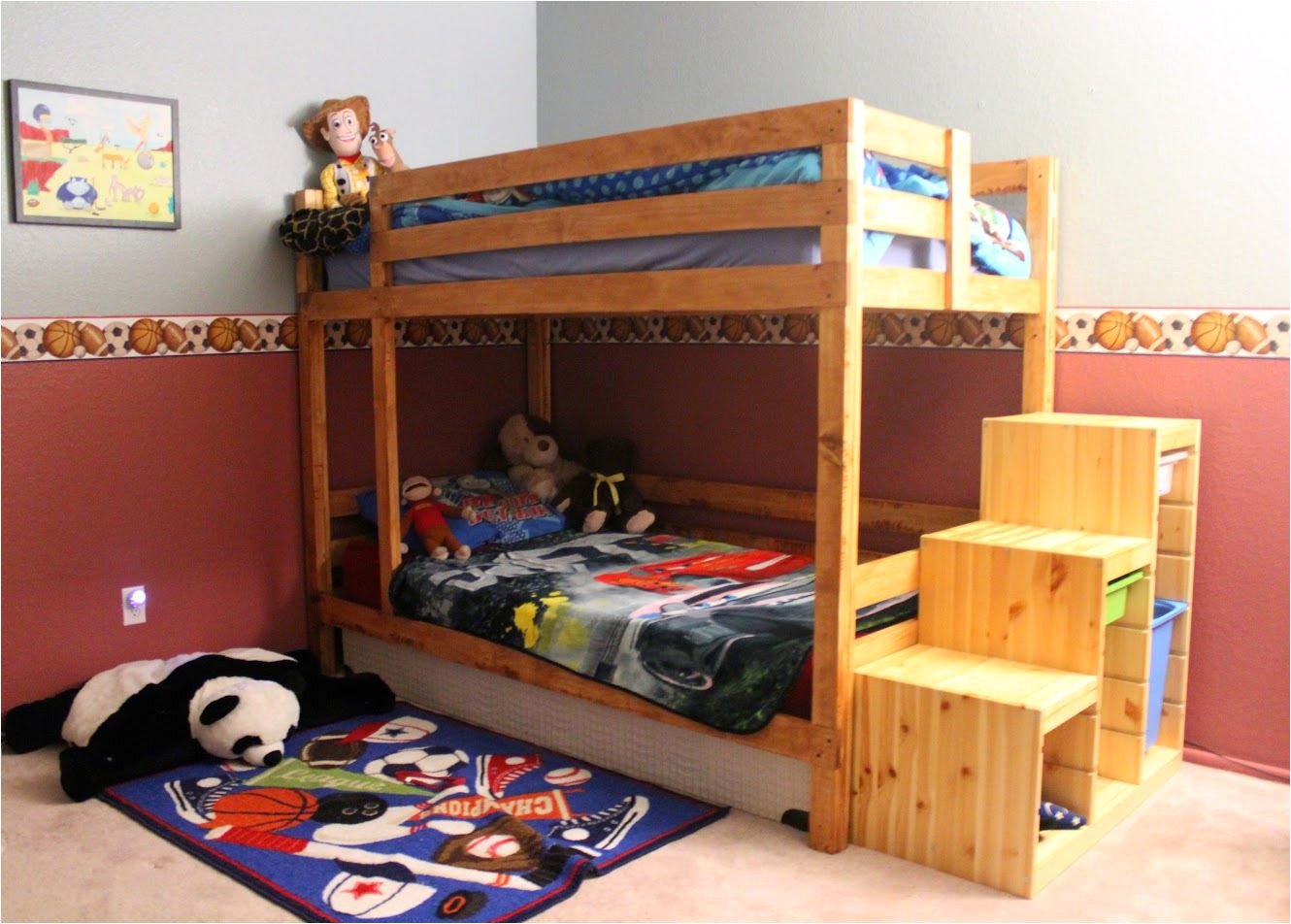 a bunk bed with stairs