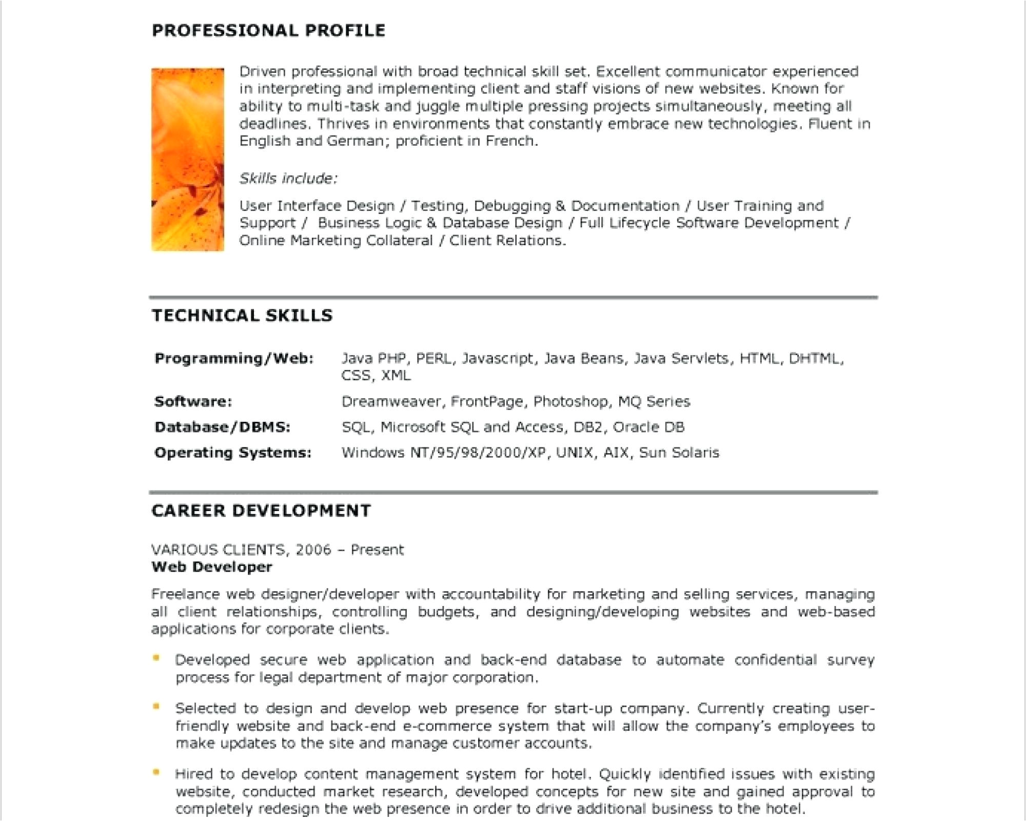 resume web developer resume sample