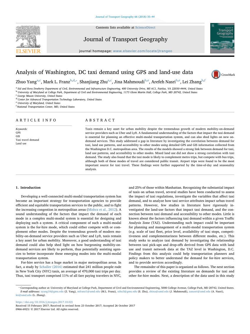 pdf analysis of washington dc taxi demand using gps and land use data