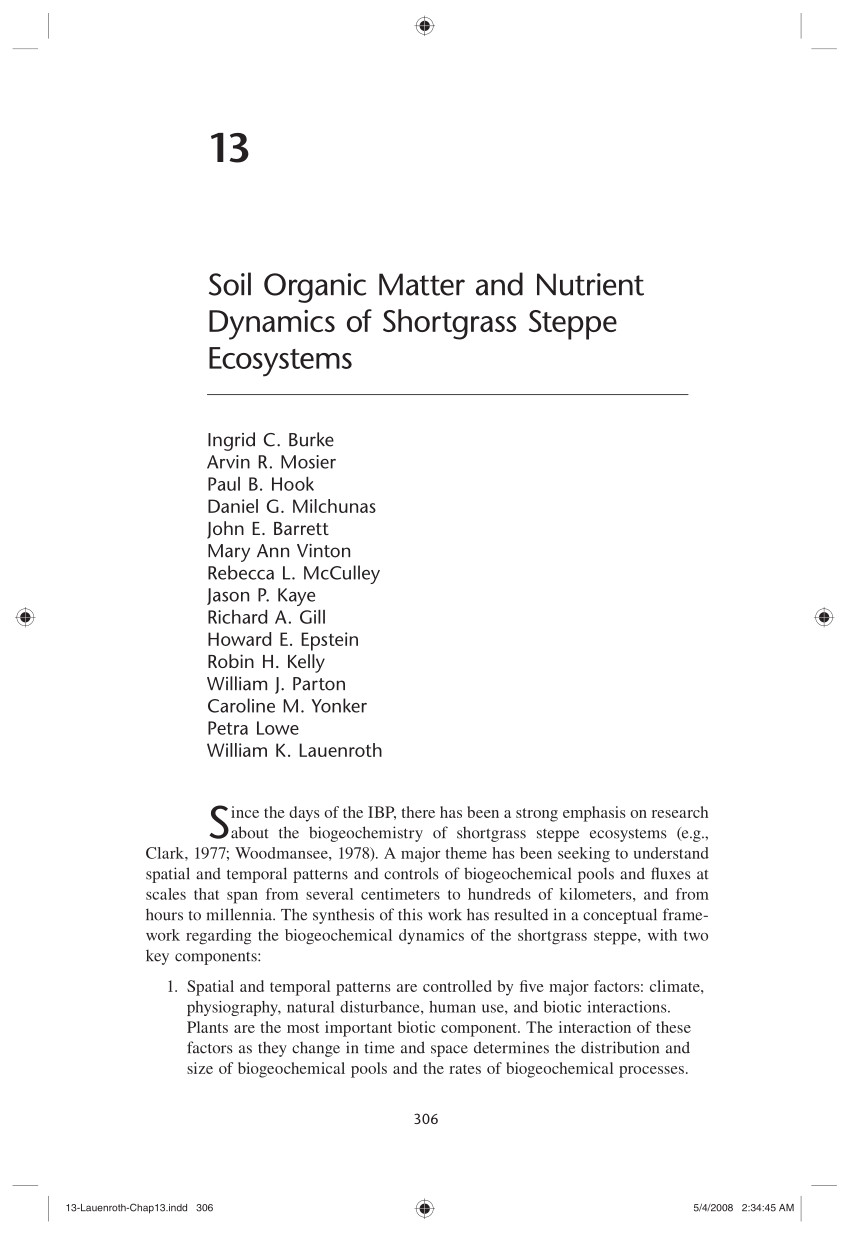 pdf soil organic matter and nutrient dynamics of shortgrass steppe ecosystems