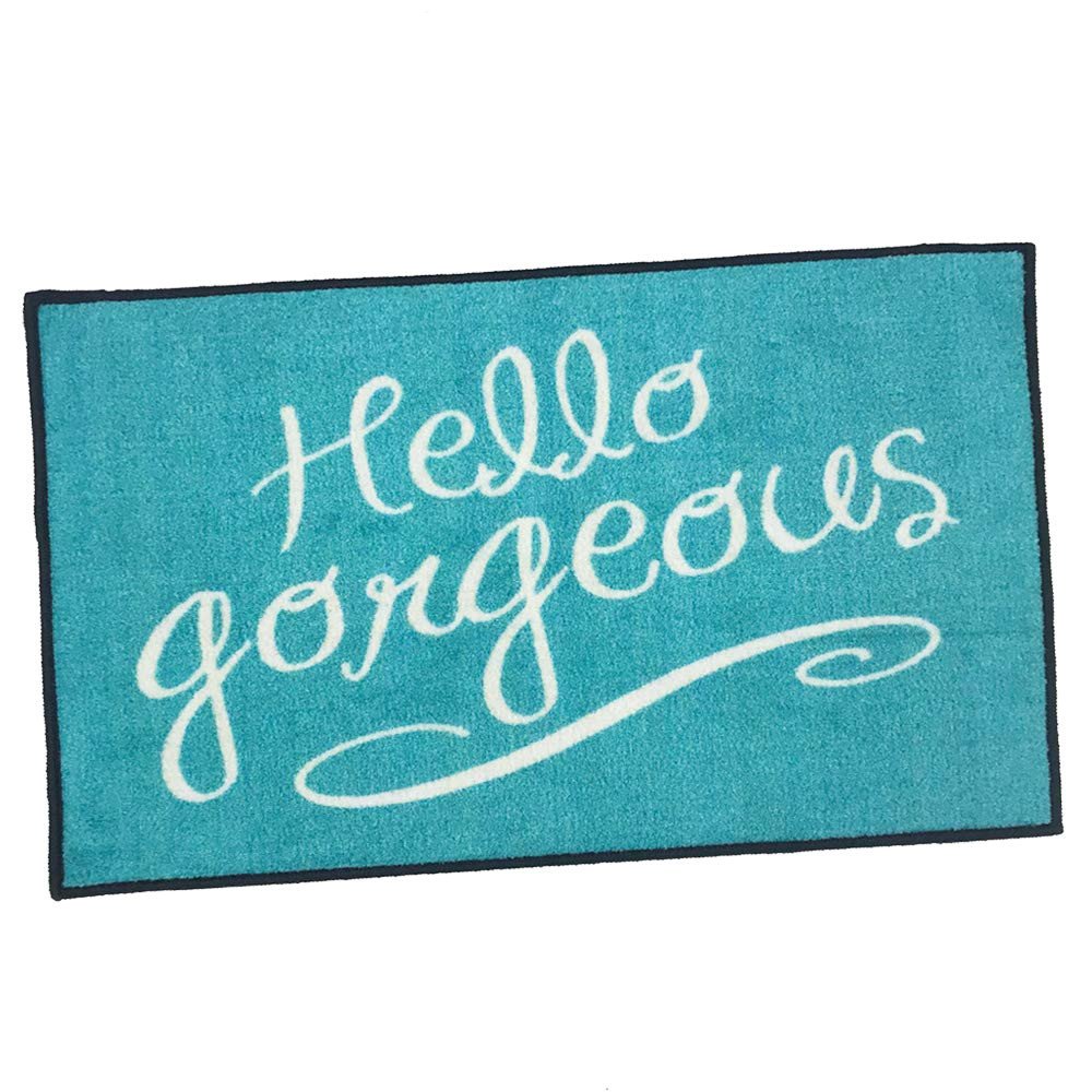 amazon com hello gorgeous welcome door mat teal 2x3 garden outdoor