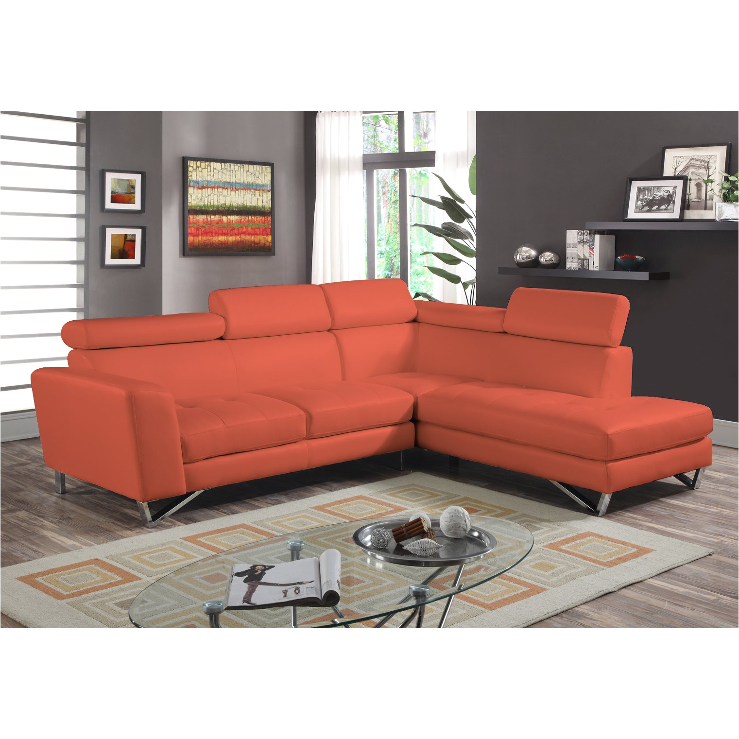 shop 2pc sectional orange microfiber free shipping today overstock com 9969937