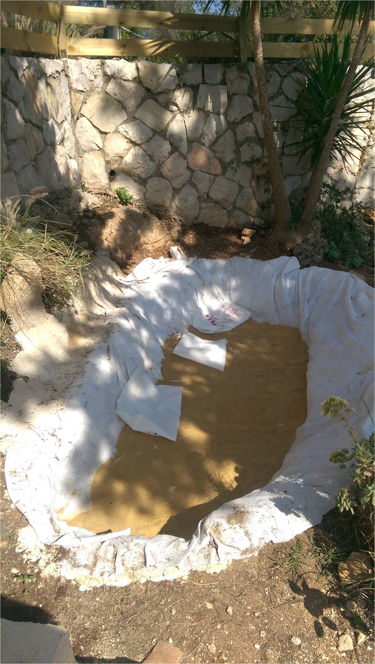 3 this step is optional in this step i have poured concrete on the edges and a thin layer of sand on the pond floor for padding