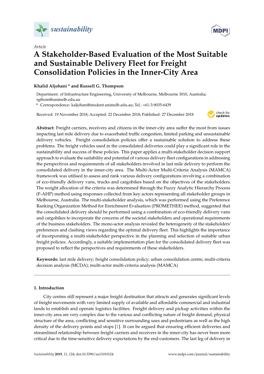 pdf who is in favor of off hour deliveries to brussels supermarkets applying multi actor multi criteria analysis mamca to measure stakeholder support