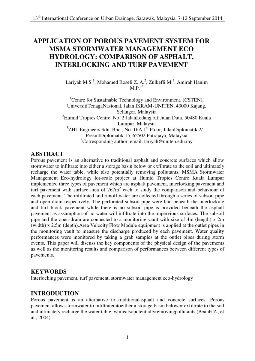 pdf application of porous pavement system for msma stormwater management eco hydrology comparison of asphalt interlocking and turf pavement