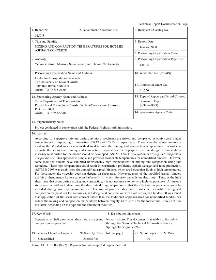 pdf mixing and compaction temperatures for hot mix asphalt concrete 6 performing organization code