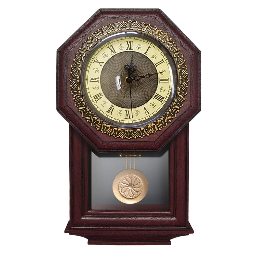 amazon com giftgarden silent wall clock with pendulum antique retro non ticking quartz movement clocks classical decor for bedroom living room